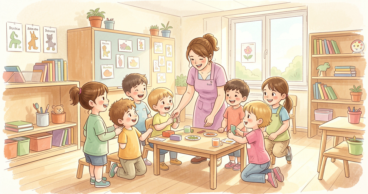 ATSEM assistant en maternelle avec des enfants