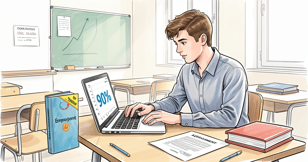 Étudiant en BTS alternance travaillant sur ordinateur avec graphique d'insertion professionnelle
