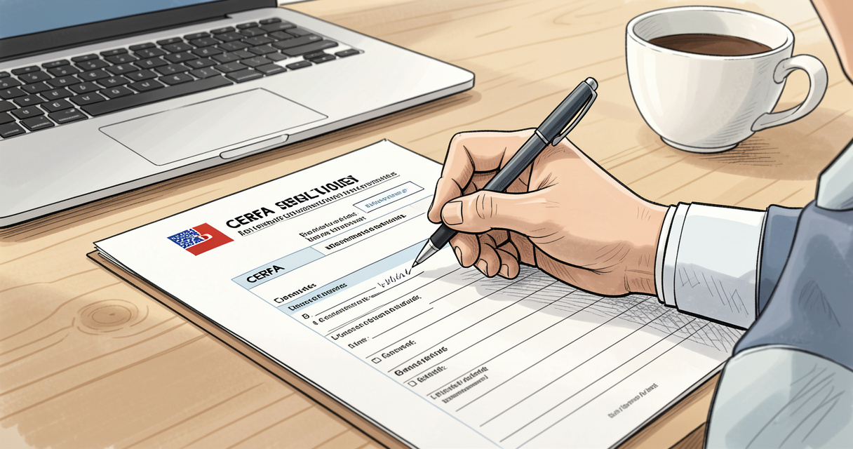 Employeur remplissant le formulaire CERFA notice contrat apprentissage 51649 sur un bureau