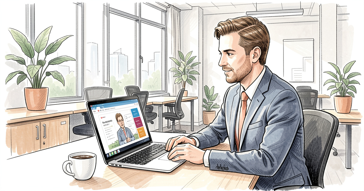 Salarié en formation continue regardant une vidéo de formation en coworking