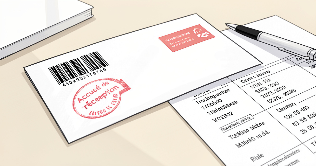 Enveloppe de recommandé avec code-barres et accusé de réception imprimé pour suivi postal