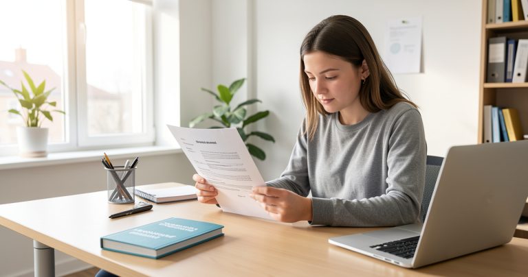 Étudiant relisant un CV pour une candidature en alternance.
