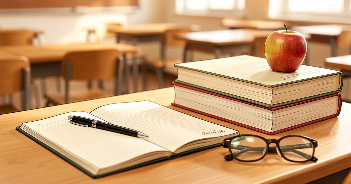 bureau de professeur des écoles avec cahiers, formation enseignant primaire