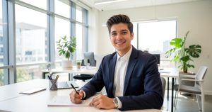 Candidat en entretien d'embauche pour une recherche d'alternance dans une entreprise moderne