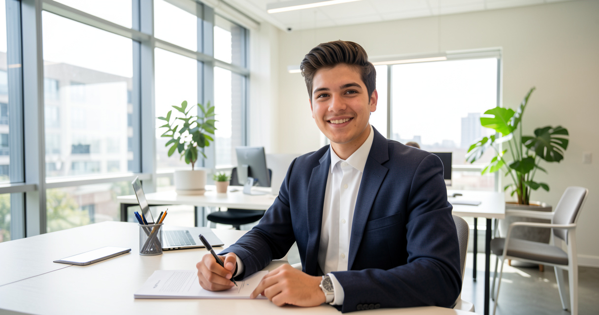 Candidat en entretien d'embauche pour une recherche d'alternance dans une entreprise moderne