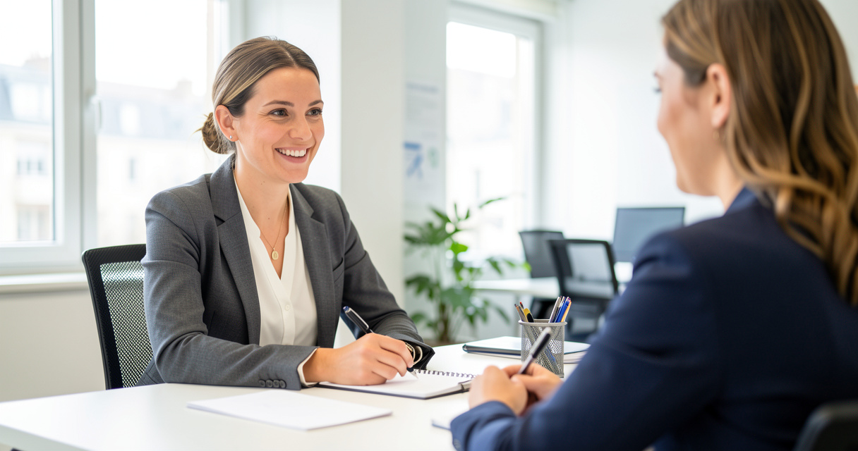 Conseiller France Travail recevant un candidat en entretien de recrutement