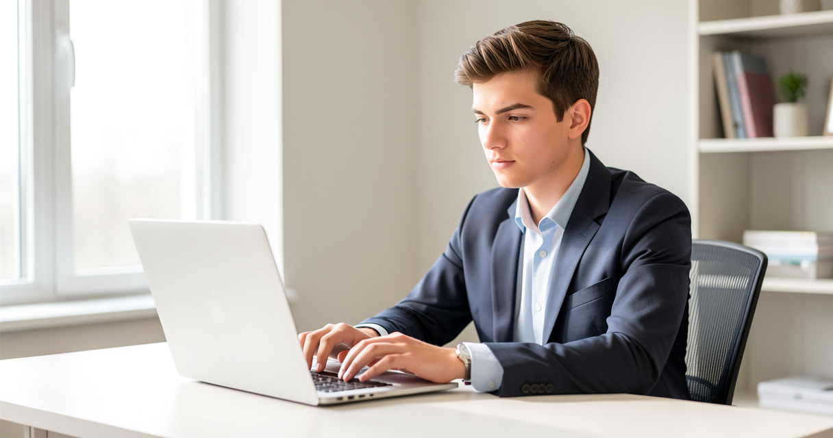 Candidat passant un test en ligne conseiller Pôle emploi sur ordinateur